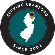 Shape of New Jersey circled with text saying serving Cranford since 2002